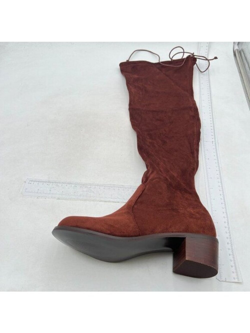 Brown Women Block High Heel Lace Up Over The Knee Thigh High Boots Long Boots